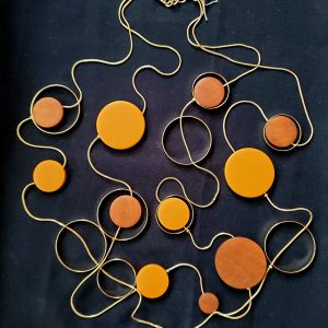 Necklace with Gold, Brown Disks