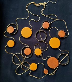 Necklace with Gold, Brown Disks