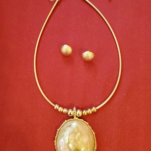 Faux Gold Necklace With Pink Stone