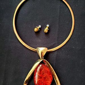 Faux Gold Necklace with Red Medallion