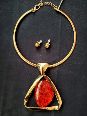 Faux Gold Necklace with Red Medallion