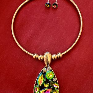 Iridescent Stone in Gold Setting Necklace (w/earrings)