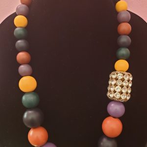 Wood and Rhinestone Necklace