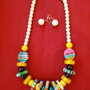 Multi-Colored, Beaded Necklace (w/earrings)
