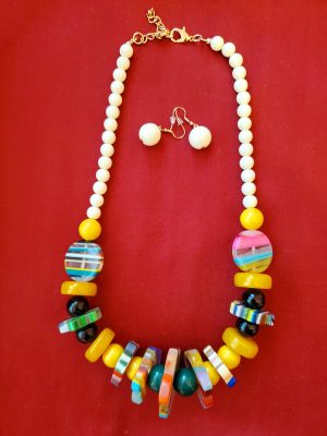 Multi-Colored, Beaded Necklace (w/earrings)